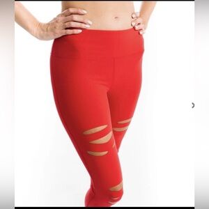 ZYIA Active Red Slashed Luxe Hi-Rise 7/8 24” (size 12) Leggings